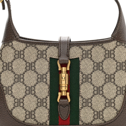 Gucci X BALENCIAGA BB Supreme Monogram Calfskin Web Mini Jackie 1961 Hobo Beige Ebony 8 of 10