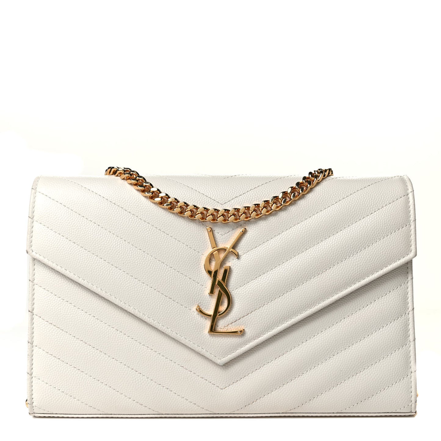 Grain De Poudre Matelasse Chevron Monogram Chain Wallet Crema Soft