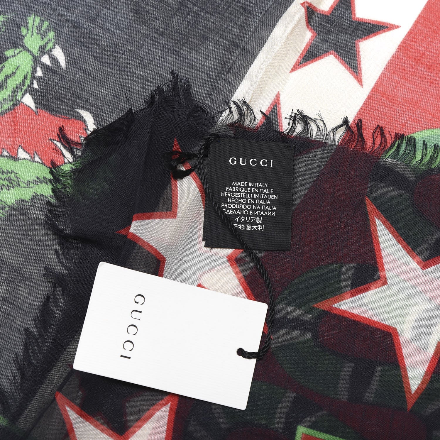 Gucci Wool Feline Kingsnake Iconic Symbols Scarf Blue Red 3 of 4