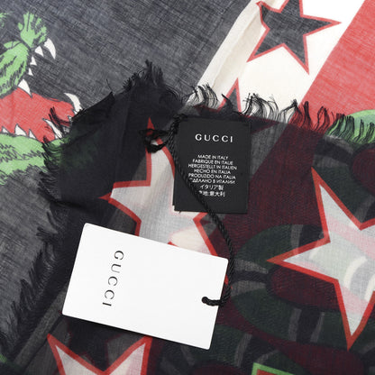 Gucci Wool Feline Kingsnake Iconic Symbols Scarf Blue Red 3 of 4