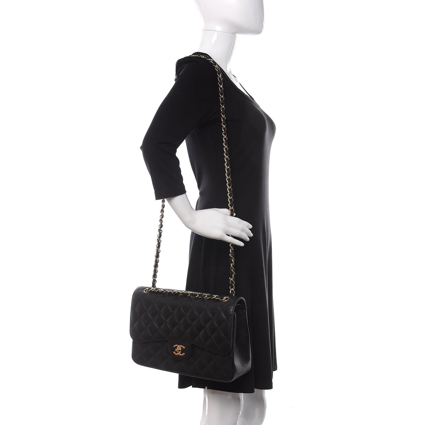 Caviar Quilted Jumbo Double Flap Black