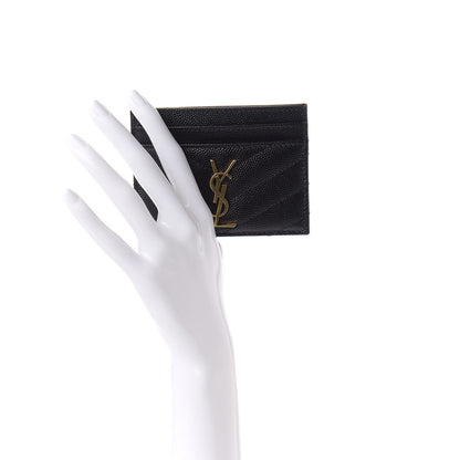 Saint Laurent Grain De Poudre Matelasse Chevron Monogram Credit Card Case Black 2 of 8
