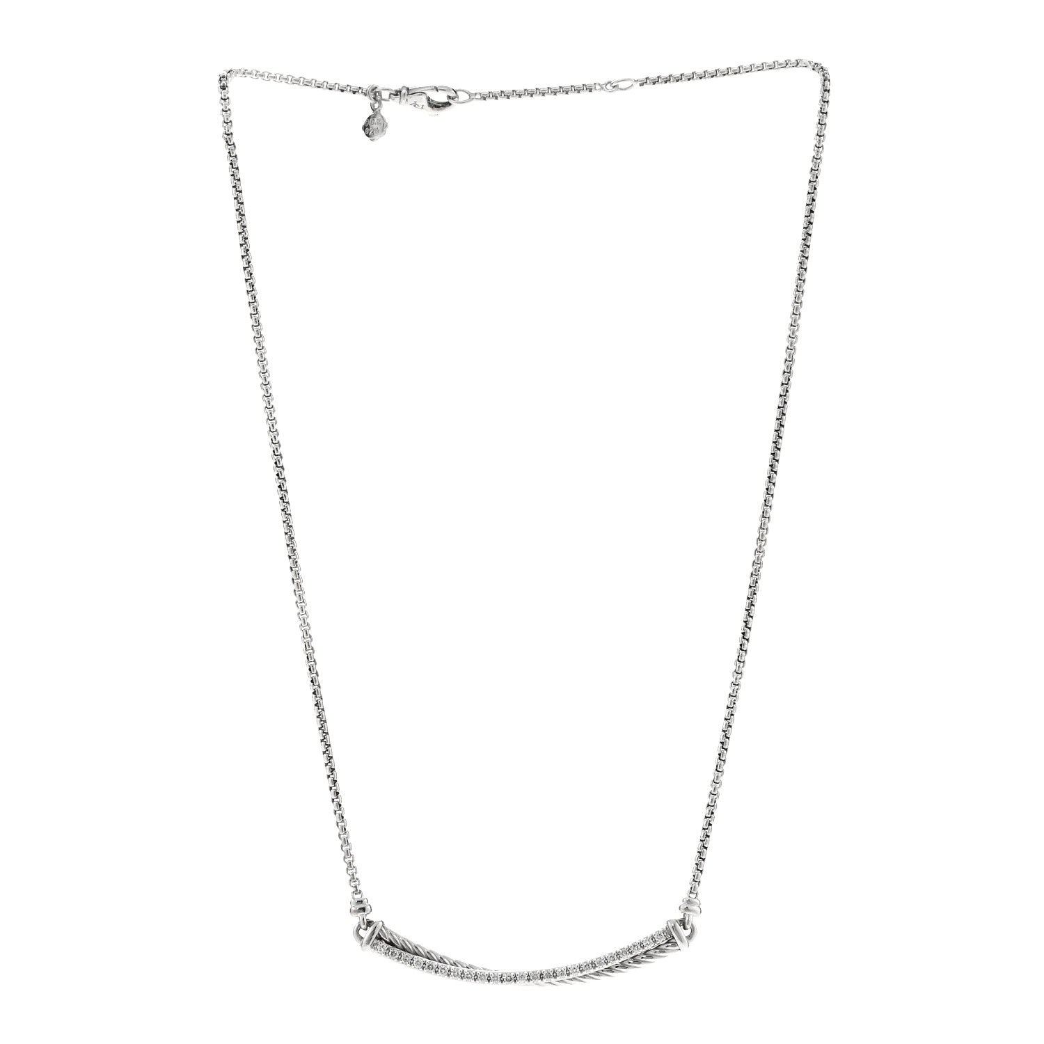 David Yurman Sterling Silver Diamond Crossover Bar Necklace 3 of 6