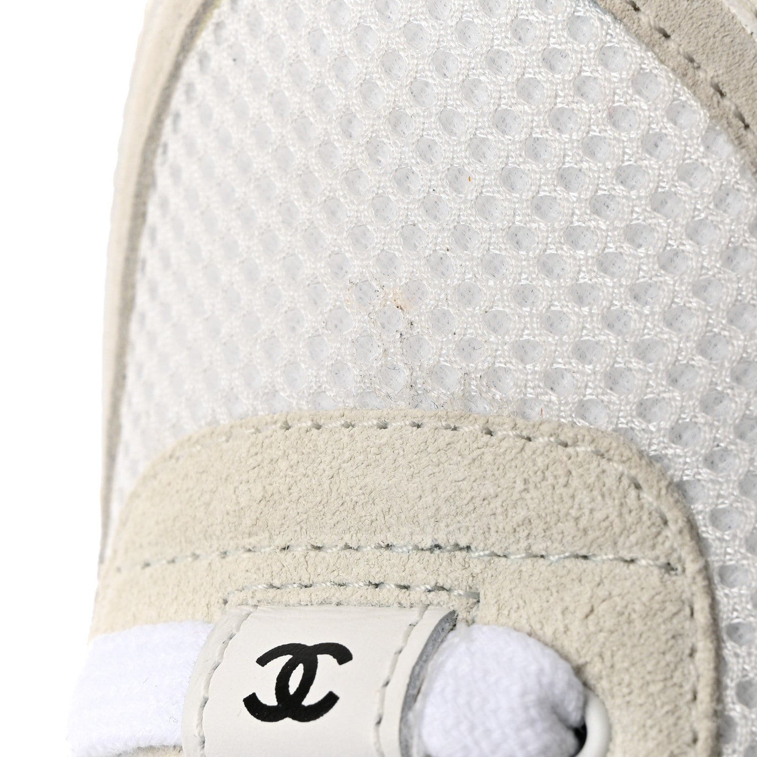Chanel Mesh Suede Calfskin Grained Calfskin Womens CC Sneakers 38.5 White Black 10 of 11