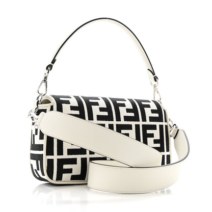 Fendi Canvas Vitello King FF Embroidered Baguette White Black 3 of 11