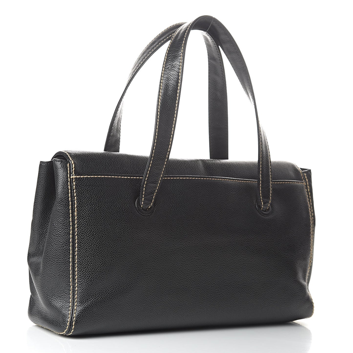 Caviar CC Stitched Flap Shoulder Bag Black