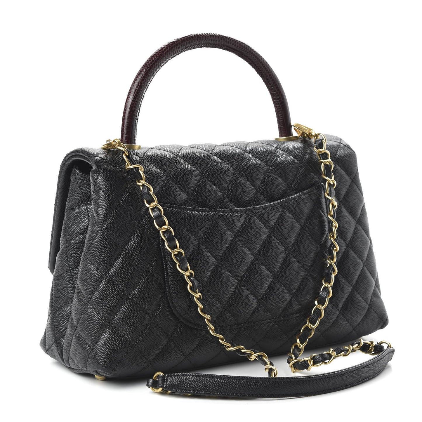 Caviar Lizard Quilted Small Coco Handle Flap Black