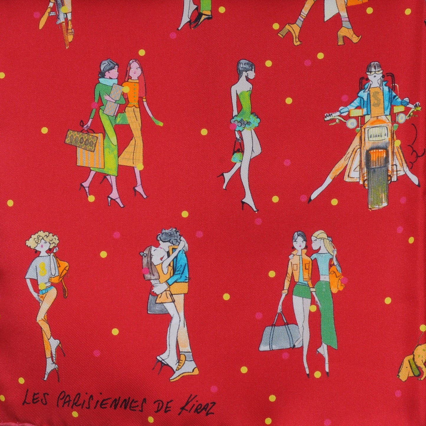 Silk Les Parisiennes De Kiraz Pocket Square Scarf Red