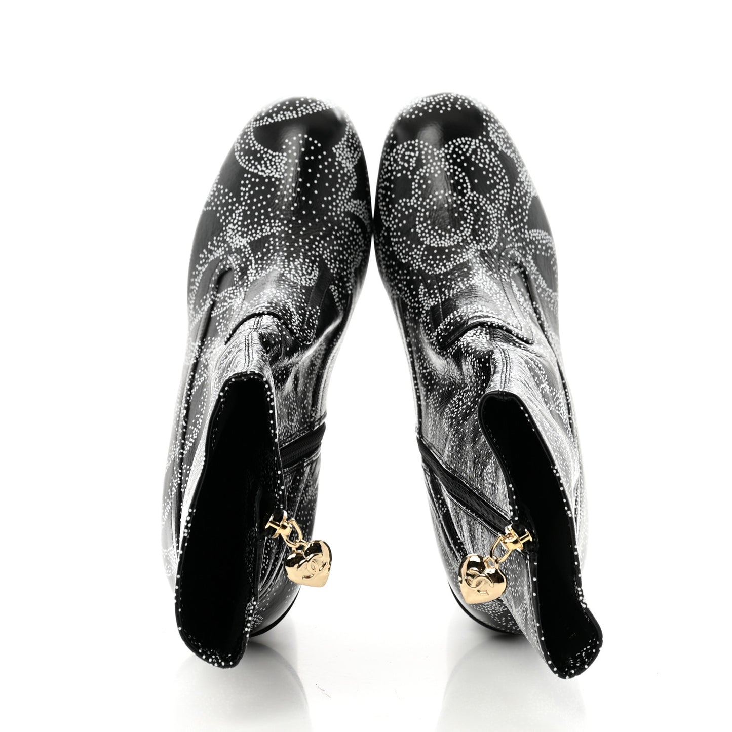 Calfskin Camellia Printed Ankle Boots 39 Black White