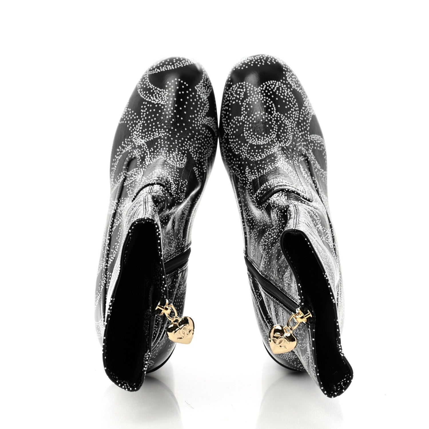 Chanel Calfskin Camellia Printed Ankle Boots 39 Black White 2 of 9