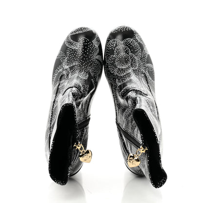 Chanel Calfskin Camellia Printed Ankle Boots 39 Black White 2 of 9