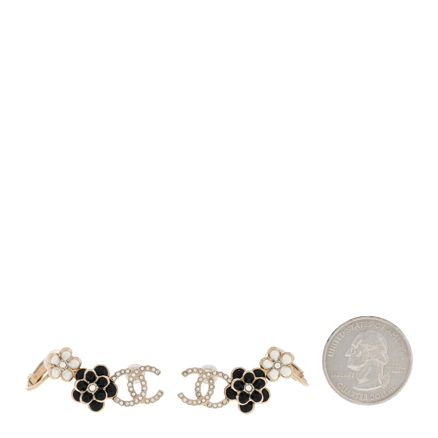 Crystal Enamel Flower CC Earrings Gold White Black