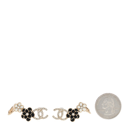 Chanel Crystal Enamel Flower CC Earrings Gold White Black 2 of 6