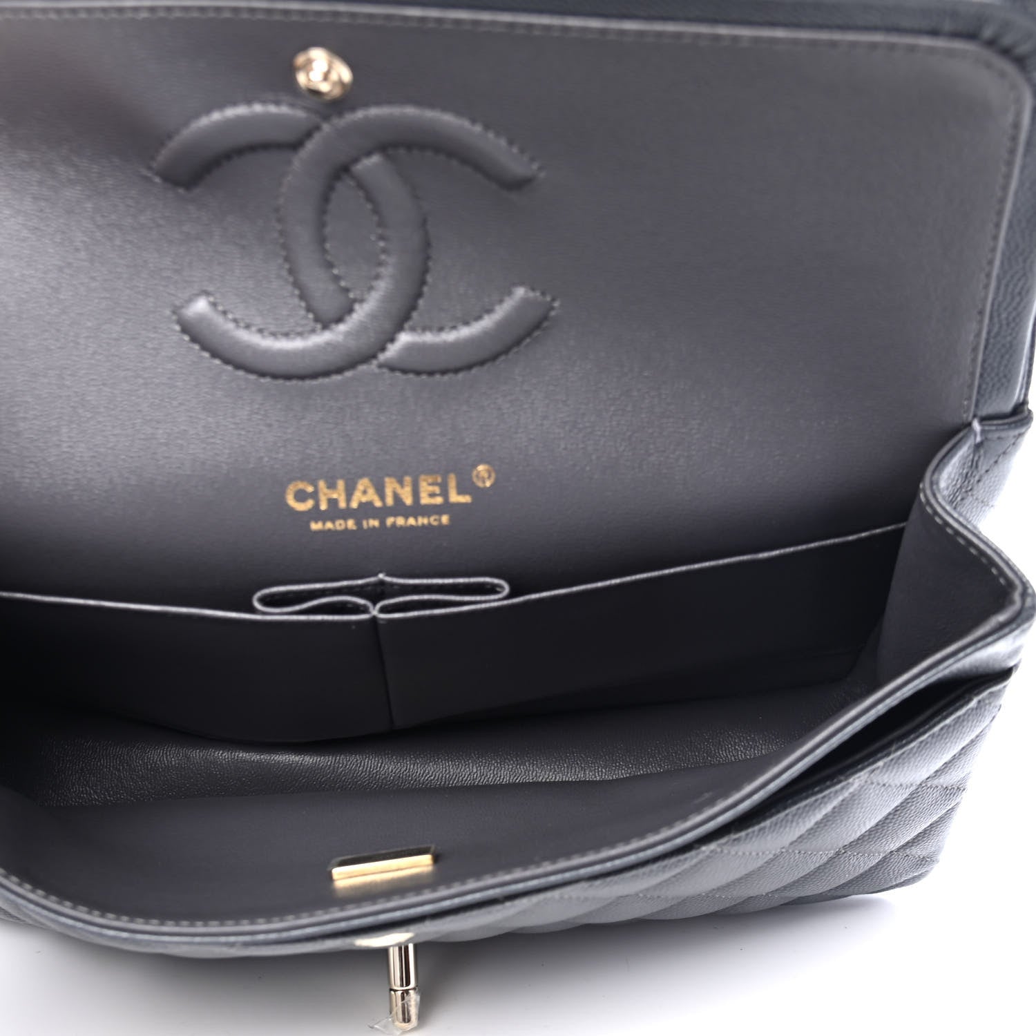 Chanel Caviar Quilted Medium Double Flap Dark Grey 4 of 5