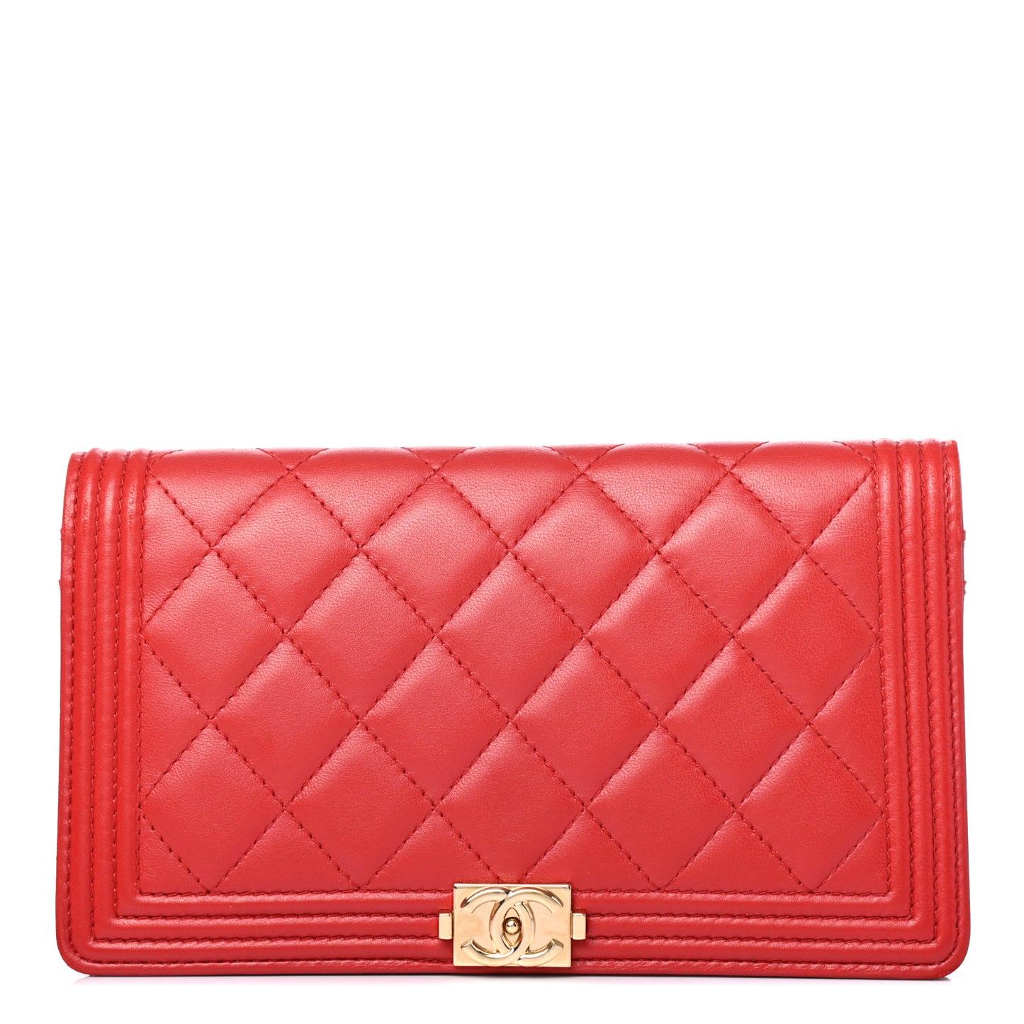 Lambskin Quilted Boy Yen Wallet Red