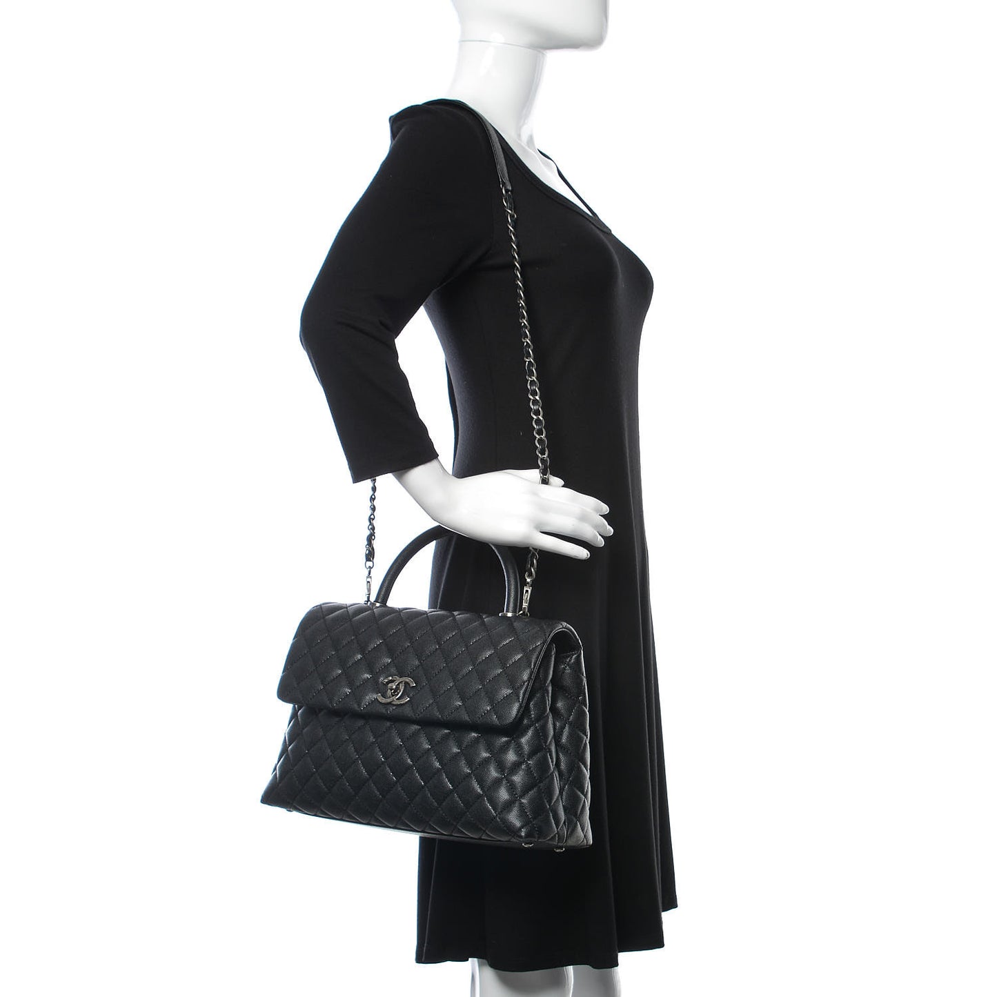 Caviar Quilted Medium Coco Handle Flap Black