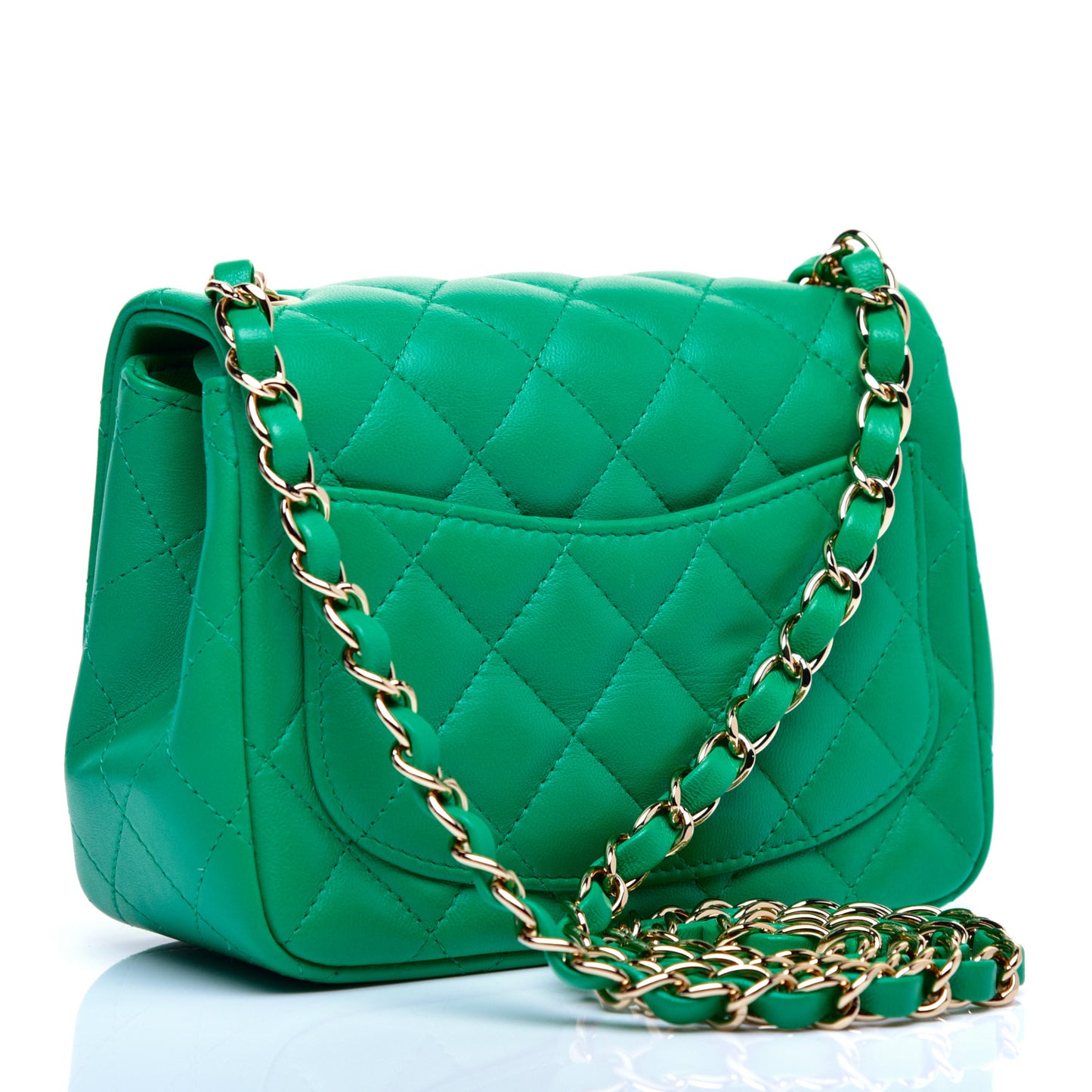 Lambskin Quilted Mini Square Flap Green