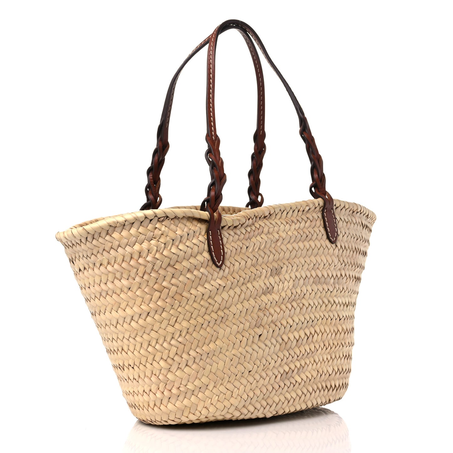 Palmitto Vitello Woven Braided Large Basket Tote Bag Naturale Cognac