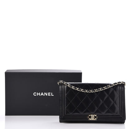 Chanel Patent Calfskin Quilted Boy Wallet on Removable Chain Black 9 of 9