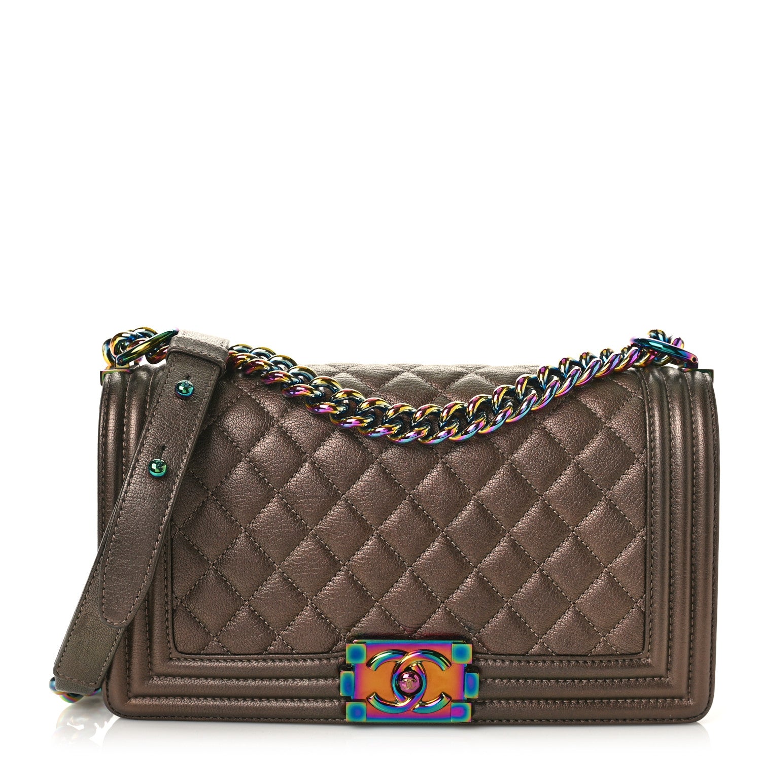 Chanel Iridescent Goatskin Quilted Medium Boy Flap Dark Gold 1 of 10