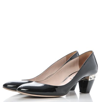 Miu Miu Vernice Crystal Jeweled Pumps 38 Black 3 of 13