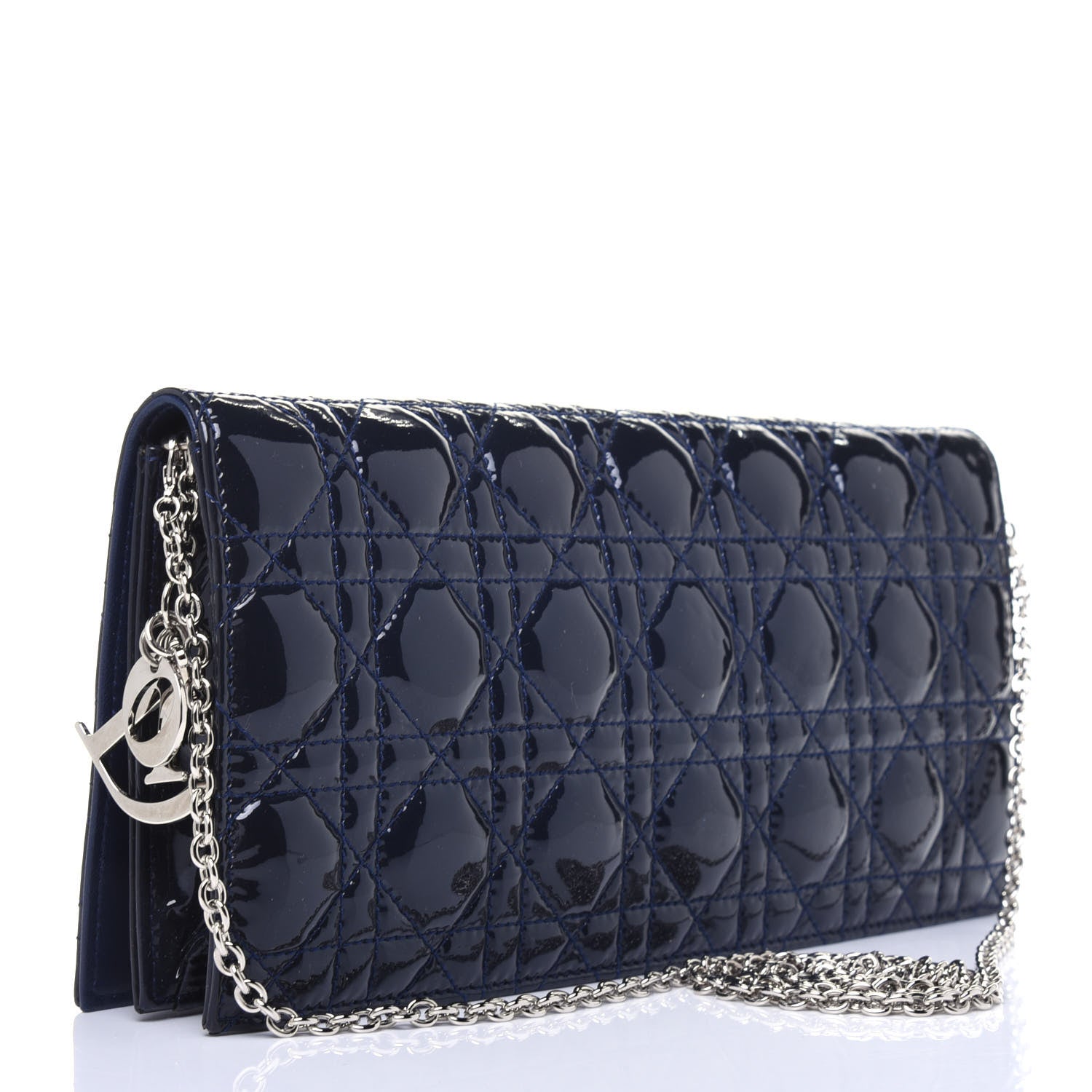 Christian Dior Patent Cannage Lady Dior Convertible Clutch Navy Blue 3 of 14