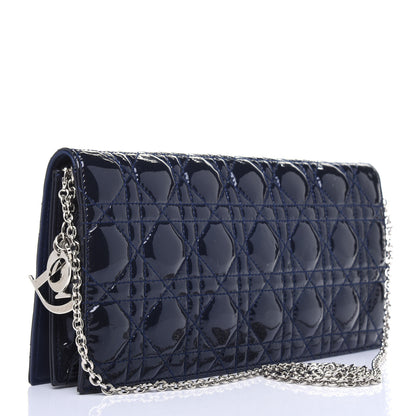 Christian Dior Patent Cannage Lady Dior Convertible Clutch Navy Blue 3 of 14