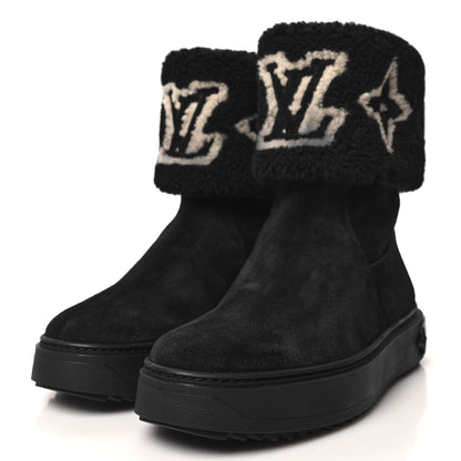 Louis Vuitton Suede Calfskin Shearling Snowdrop Flat Ankle Boot 37 Black 3 of 10
