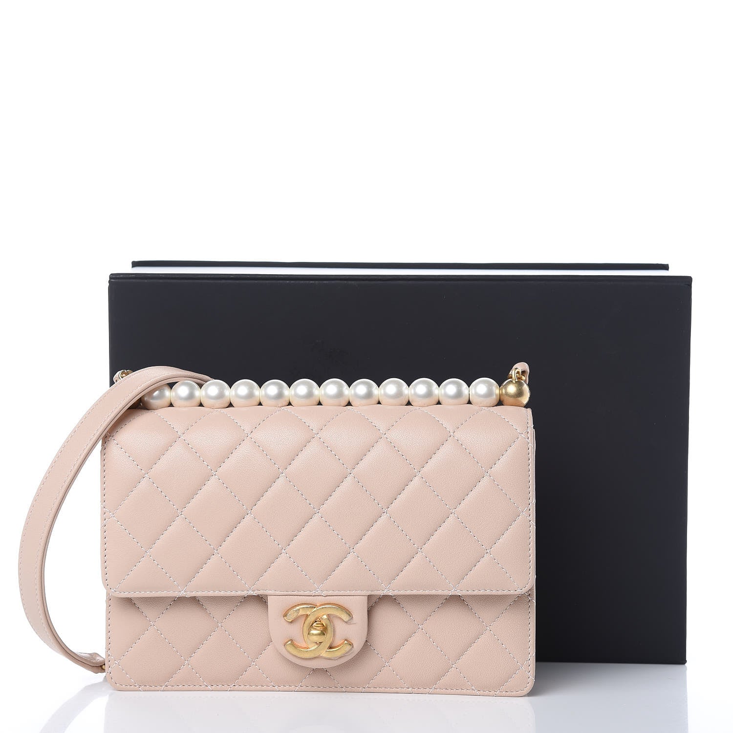 Chanel Lambskin Quilted Small Chic Pearls Flap Beige 11 of 11