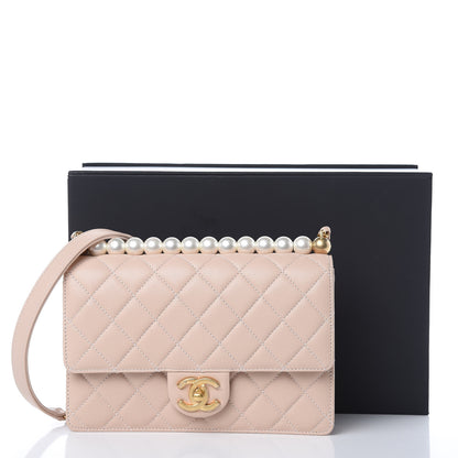 Chanel Lambskin Quilted Small Chic Pearls Flap Beige 11 of 11