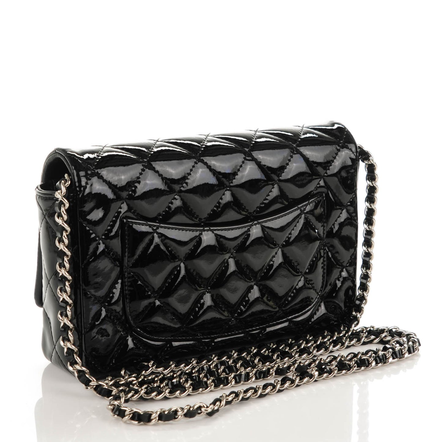 Patent Quilted Brilliant Wallet On Chain WOC Black