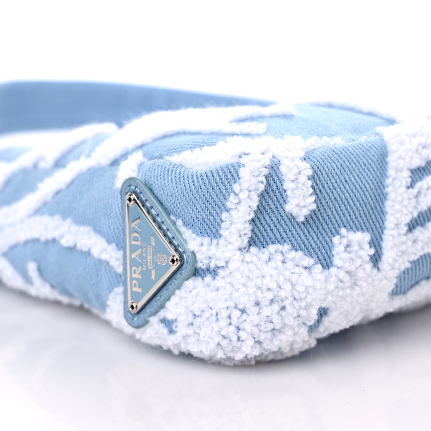 Nylon Embroidered Drill Mini Re-Edition 2000 Bag Sky Blue White