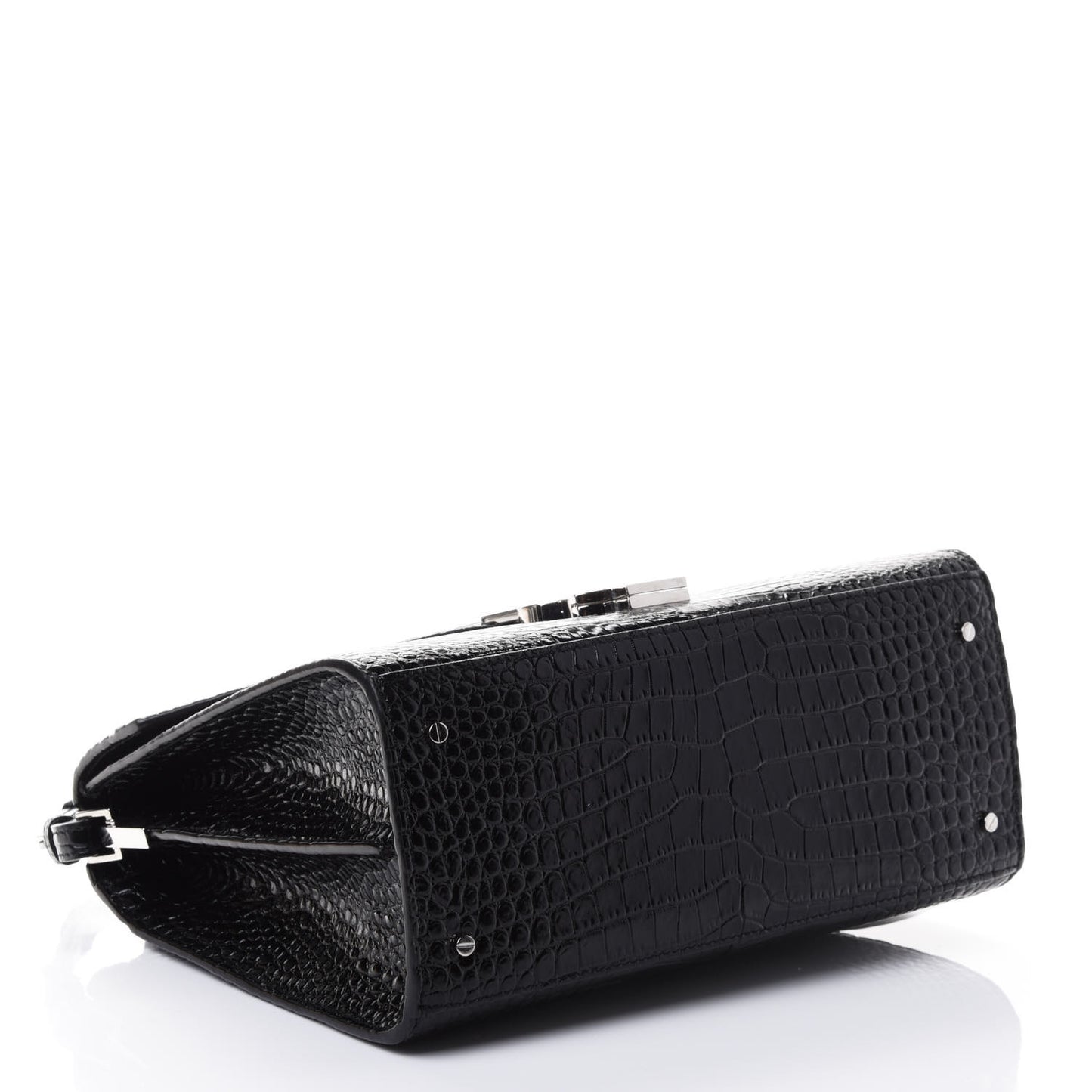 Calfskin Crocodile Embossed Medium Classic Monogram Cassandra Top Handle Black Rouge Legion