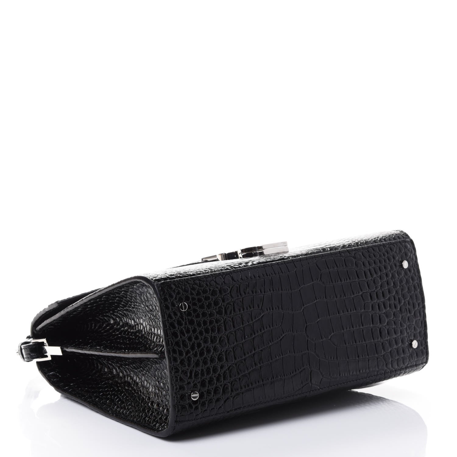 Saint Laurent Calfskin Crocodile Embossed Medium Classic Monogram Cassandra Top Handle Black Rouge Legion 3 of 4