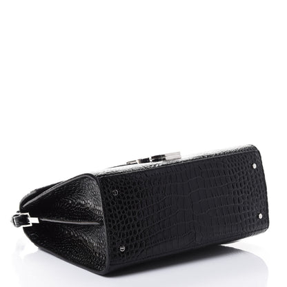 Saint Laurent Calfskin Crocodile Embossed Medium Classic Monogram Cassandra Top Handle Black Rouge Legion 3 of 4