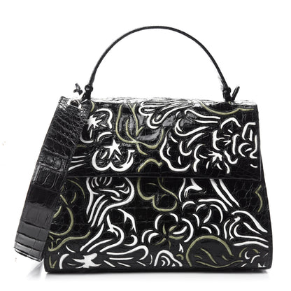 Nancy Gonzalez Crocodile Medium Floral Lexi Top Handle Bag Black Multicolor 1 of 10