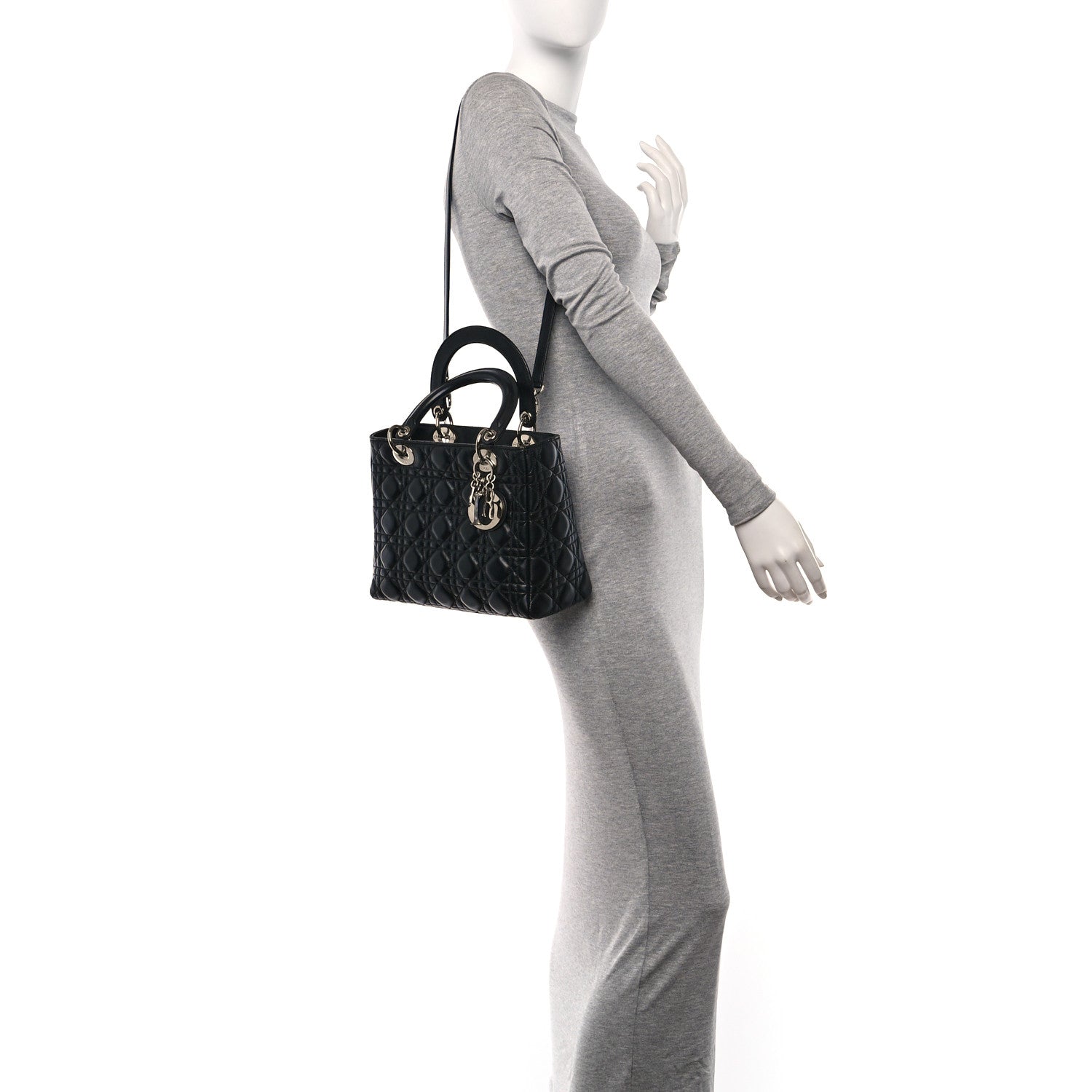 Christian Dior Lambskin Cannage Medium Lady Dior Black 2 of 12