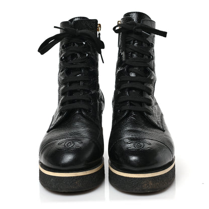 Chanel Shiny Crumpled Lambskin Lace Up Combat Boots 38 Black 2 of 9