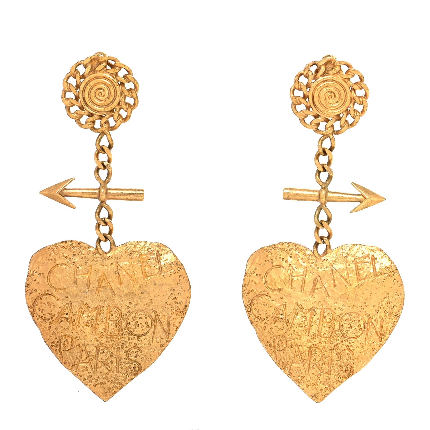 Chanel Cambon Heart Clip On Earrings Gold 1 of 4