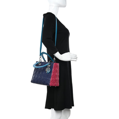 Christian Dior Lambskin Cannage Medium Tri-Color Lady Dior Sapphire Fuchsia Turquoise 2 of 18