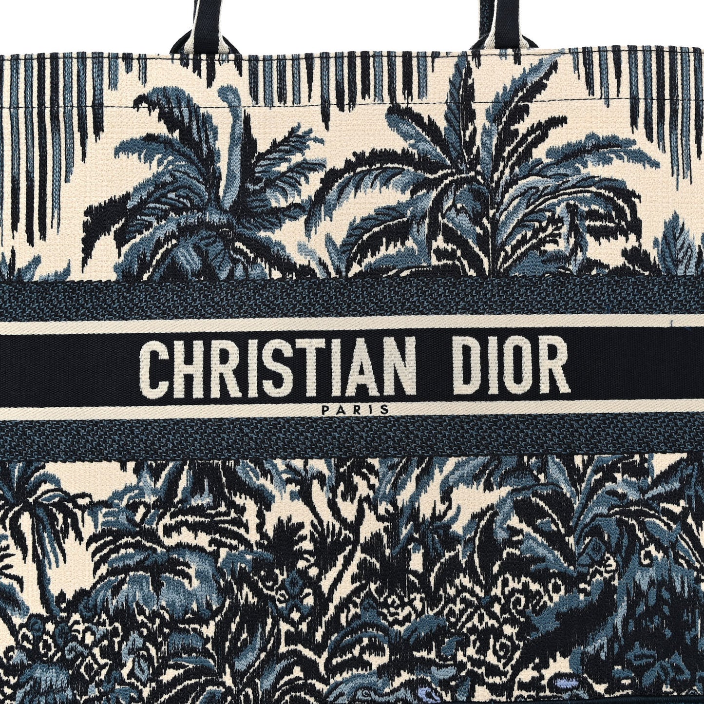 Canvas Embroidered Large Palm Tree Toile De Jouy Book Tote Blue Multicolor