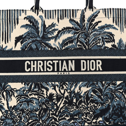 Christian Dior Canvas Embroidered Large Palm Tree Toile De Jouy Book Tote Blue Multicolor 8 of 12