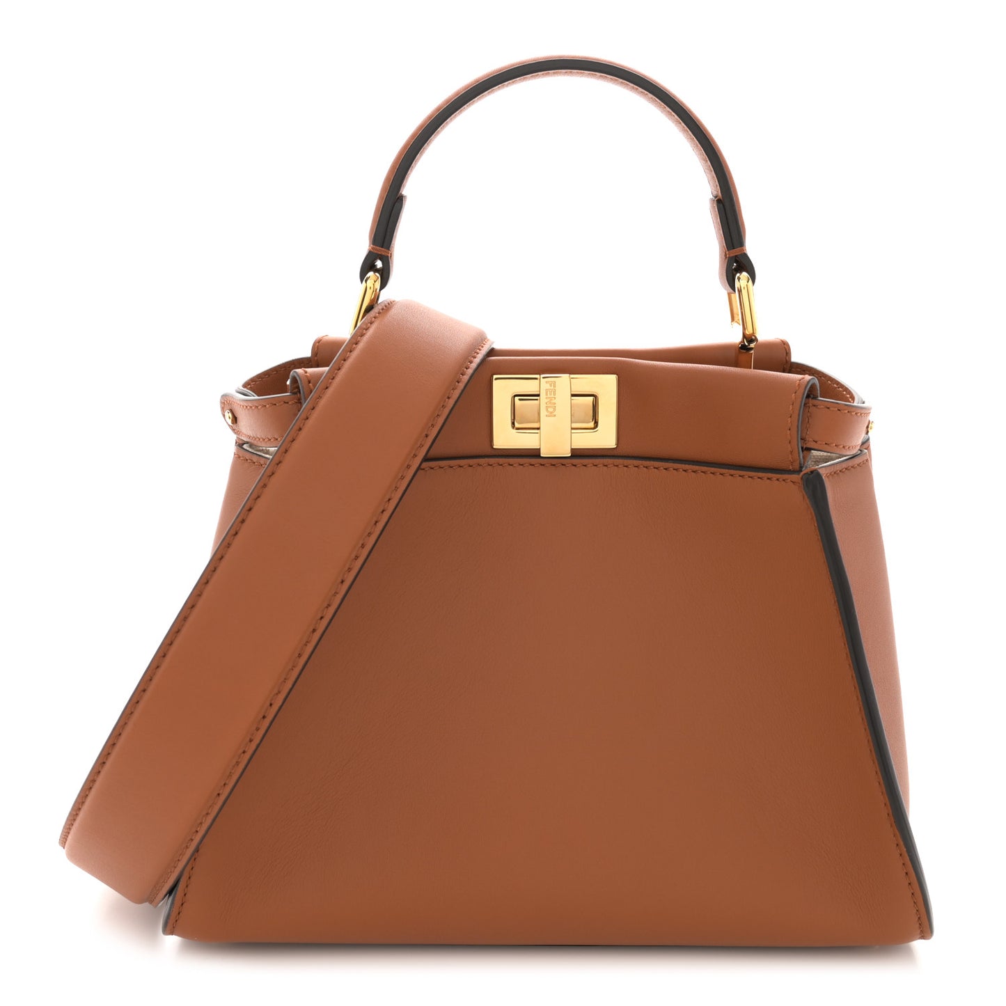 Vitello Seta Canvas FF Embroidered Mini Peekaboo Iconic Satchel Brandy Grezzo