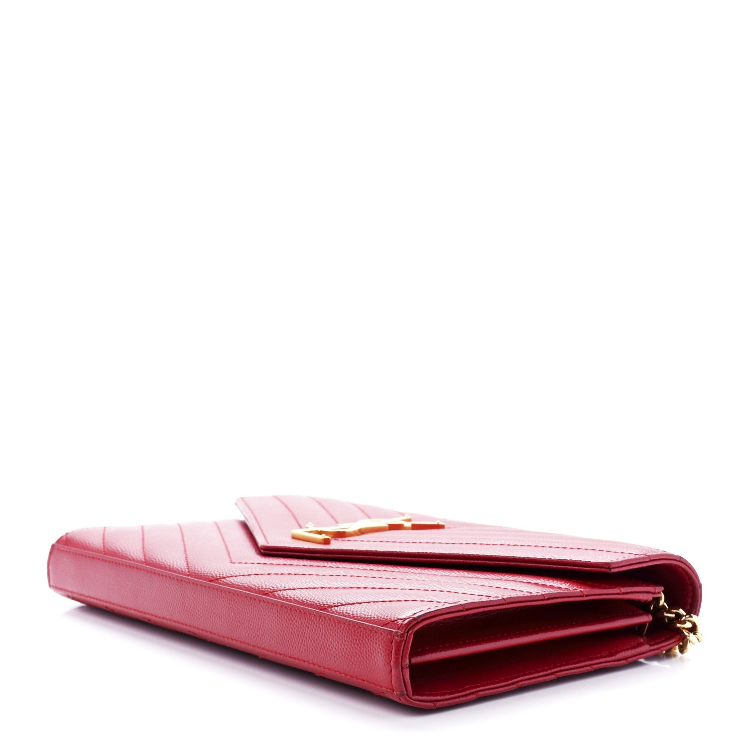 Saint Laurent Grain De Poudre Matelasse Chevron Monogram Chain Wallet Red 8 of 11
