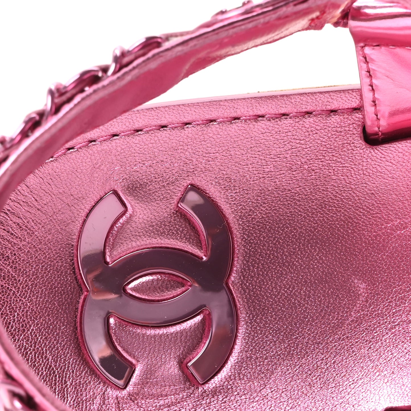 Metallic Laminated Goatskin Chain Flat Sandals 41 Pink