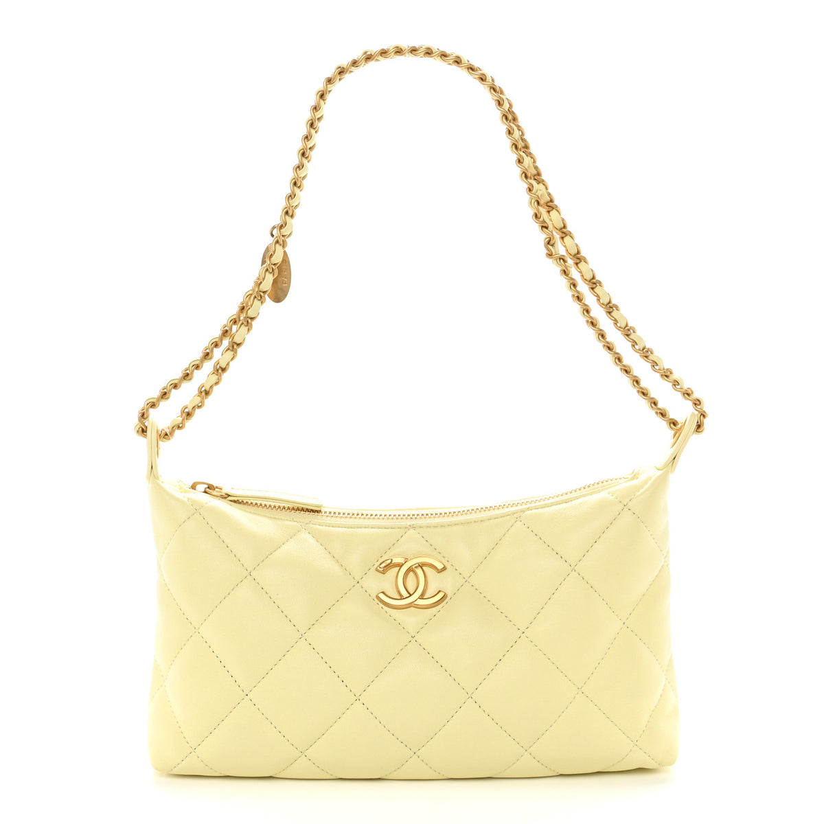 Lambskin Quilted Hobo Shoulder Bag Light Yellow