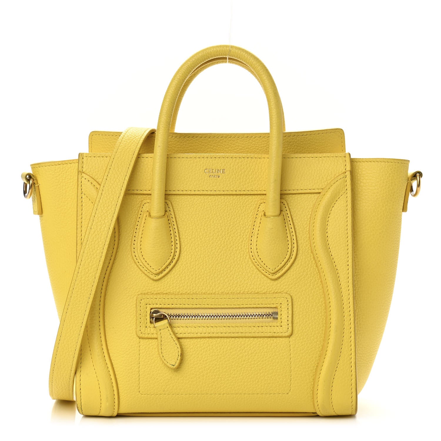 Celine Drummed Calfskin Nano Luggage Citron 1 of 14