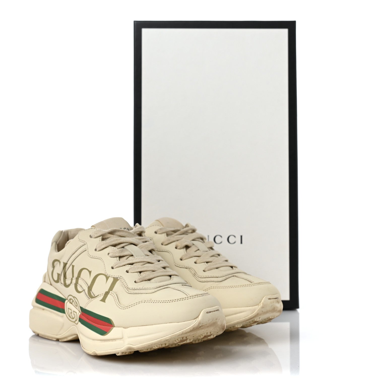 Gucci Calfskin Logo Womens Rhyton Sneakers 37 Ivory 8 of 8
