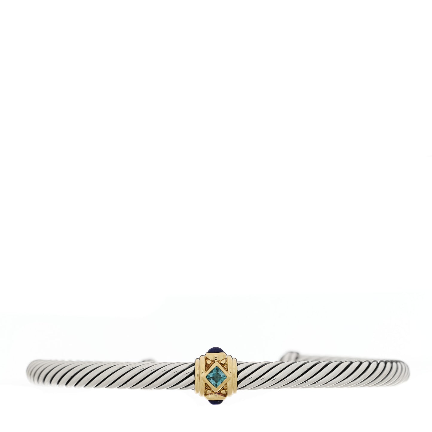 Sterling Silver 14K Yellow Gold Blue Topaz Lapis Lazuli 5mm Cable Renaissance Station Bracelet