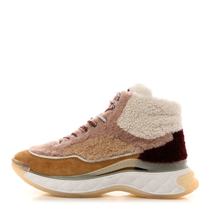 Chanel Shearling Suede CC High Top Sneakers 38.5 White Pink 1 of 9